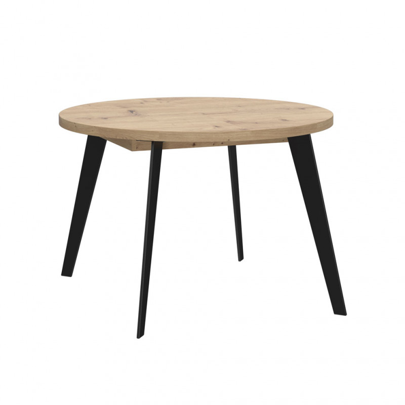 Table ronde extensible 110/155 cm decor bois - Pieds métal - VANESSA