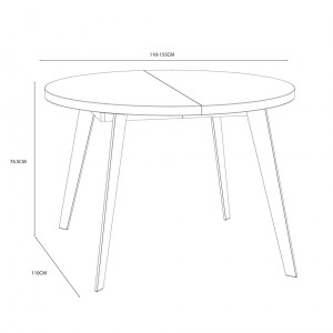 Table ronde extensible 110/155 cm decor bois - Pieds métal - VANESSA