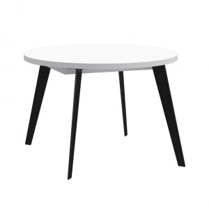 Table ronde extensible 110/155 cm plateau blanc Pieds métal - VANESSA