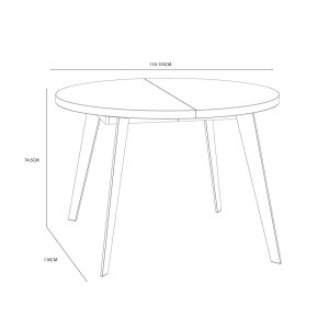 Table ronde extensible 110/155 cm plateau blanc Pieds métal - VANESSA