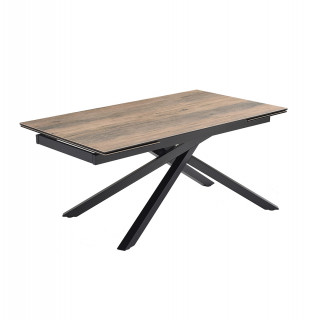 Table de repas extensible 160/240 cm en céramique Italienne effet bois vieilli et pied torsadé en métal noir - TEXAS 05
