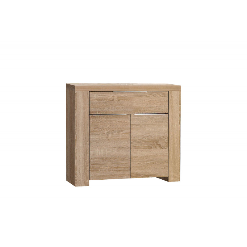 Meuble bahut 2 portes 1 tiroir aspect chêne clair - rangement contemporain - collection OPIO