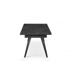 Table de repas extensible 160/240 cm en céramique noir marbré mat et pieds filaires inclinés métal noir - INDIANA 01