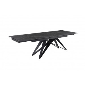 Table de repas extensible 160/240 cm en céramique noir marbré mat et pied géométrique luge métal noir - INDIANA 03