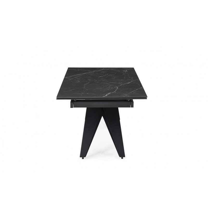 Table de repas extensible 160/240 cm en céramique noir marbré mat et pied géométrique luge métal noir - INDIANA 03