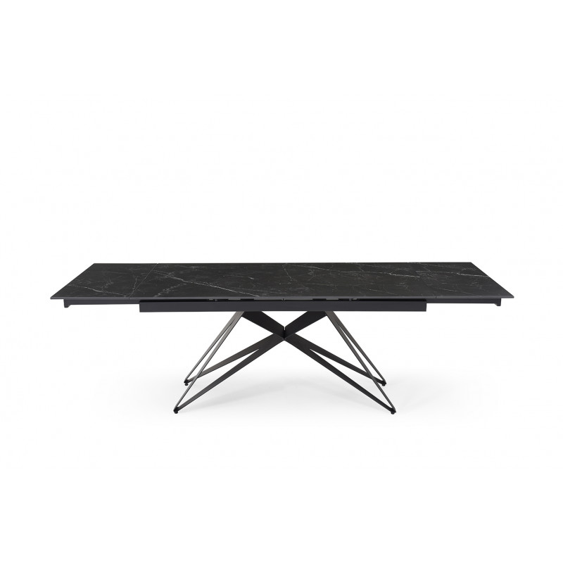 Table de repas extensible 160/240 cm en céramique noir marbré mat et pied géométrique luge métal noir - INDIANA 03