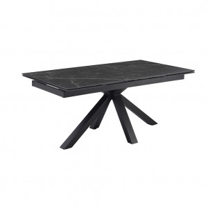 Table de repas extensible 160/240 cm en céramique noir marbré mat et pied épais croisé en métal noir - INDIANA 04