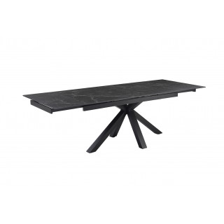 Table de repas extensible 160/240 cm en céramique noir marbré mat et pied épais croisé en métal noir - INDIANA 04