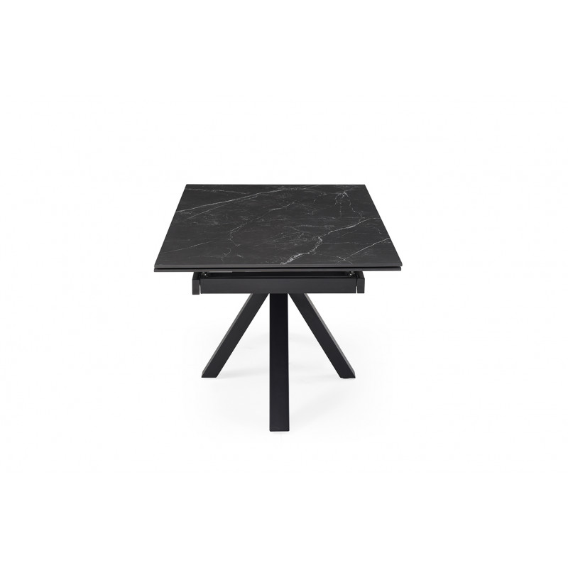 Table de repas extensible 160/240 cm en céramique noir marbré mat et pied épais croisé en métal noir - INDIANA 04