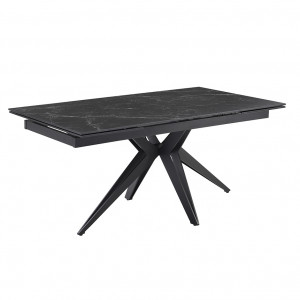 Table de repas extensible 160/240 cm en céramique noir marbré mat et pied étoile en métal noir - INDIANA 06