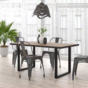 Table fixe décor bois clair avec piètement luge en métal noir - CELIA