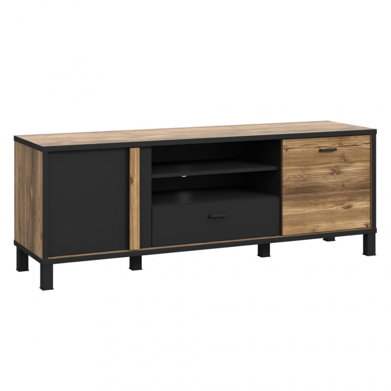 Meuble TV 57x155 décor bois clair avec piètement en métal - CELIA