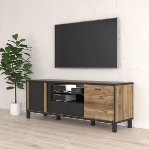 Meuble TV 57x155 décor bois clair avec piètement en métal - CELIA