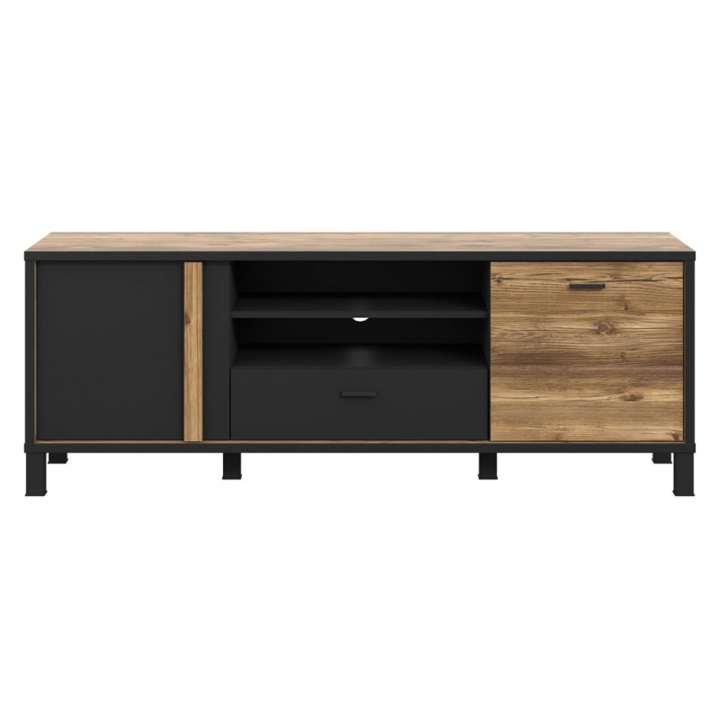 Meuble TV 57x155 décor bois clair avec piètement en métal - CELIA