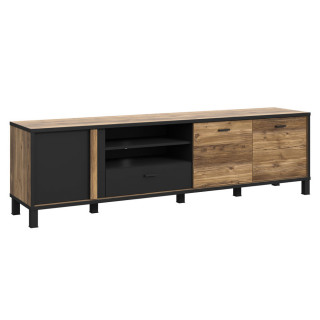 Meuble TV 57x200 décor bois clair avec piètement en métal noir - CELIA