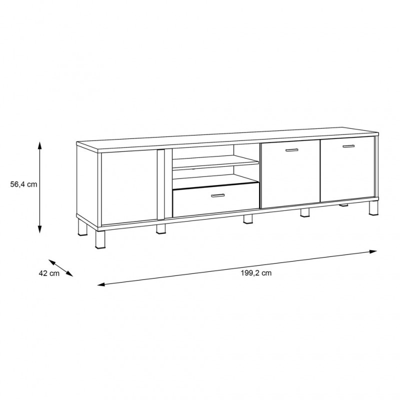 Meuble TV 57x200 décor bois clair avec piètement en métal noir - CELIA