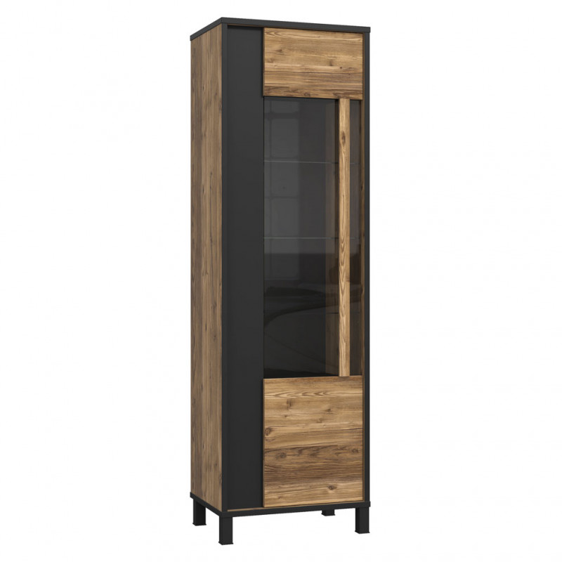 Vitrine 194x60 décor bois clair avec piètement en métal noir - CELIA