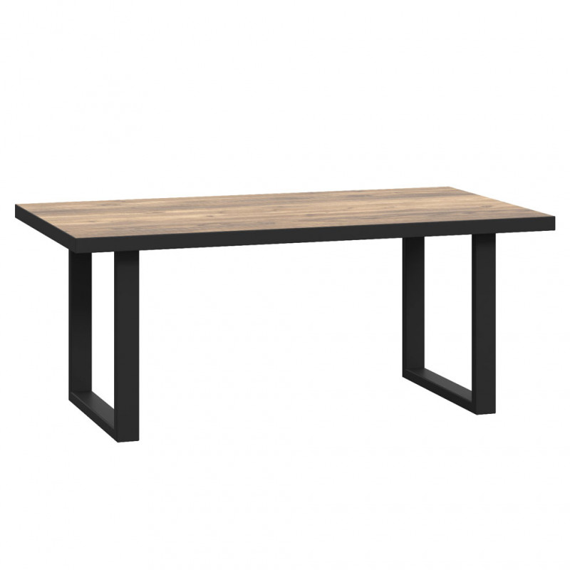 Table basse décor bois clair avec piètement luge en métal noir - CELIA