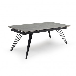 Table de repas extensible 160/240 cm en céramique gris marbré mat et pieds filaires inclinés métal noir - ARIZONA 01