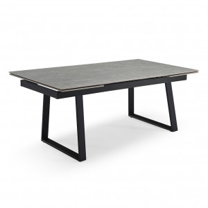 Table de repas extensible 160/240 cm en céramique gris marbré mat et pieds luge métal noir - ARIZONA 02