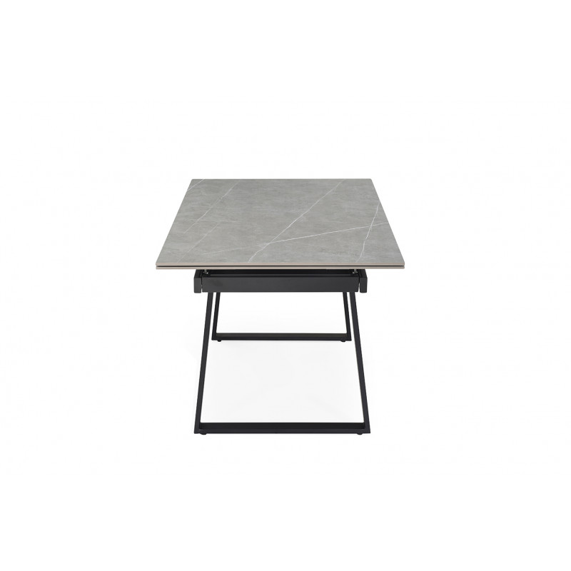 Table de repas extensible 160/240 cm en céramique gris marbré mat et pieds luge métal noir - ARIZONA 02