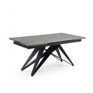 Table de repas extensible 160/240 cm en céramique gris marbré mat et pied géométrique luge métal noir - ARIZONA 03
