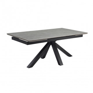 Table de repas extensible 160/240 cm en céramique gris marbré mat et pied épais croisé en métal noir - ARIZONA 04