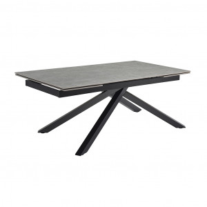 Table de repas extensible 160/240 cm en céramique gris marbré mat et pied torsadé en métal noir - ARIZONA 05