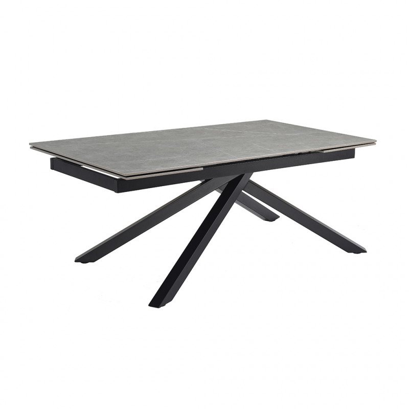 Table de repas extensible 160/240 cm en céramique gris marbré mat et pied torsadé en métal noir - ARIZONA 05