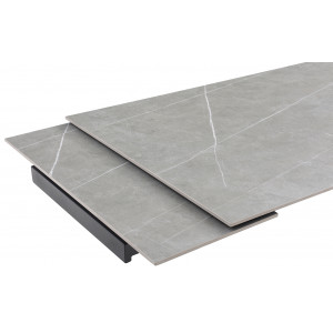 Table de repas extensible 160/240 cm en céramique gris marbré mat et pied torsadé en métal noir - ARIZONA 05