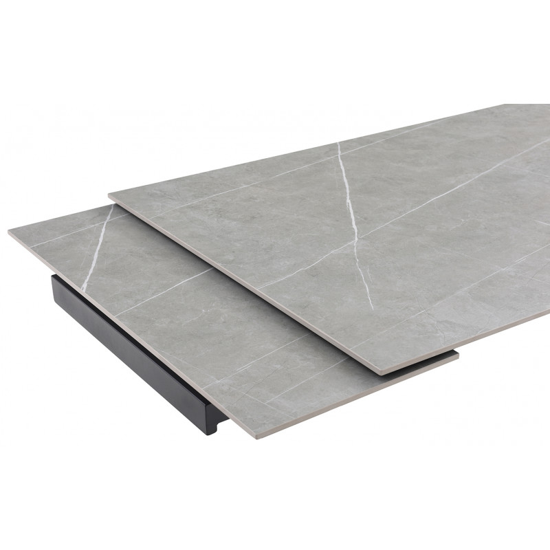 Table de repas extensible 160/240 cm en céramique gris marbré mat et pied étoile en métal noir - ARIZONA 06