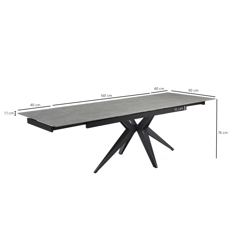 Table de repas extensible 160/240 cm en céramique gris marbré mat et pied étoile en métal noir - ARIZONA 06