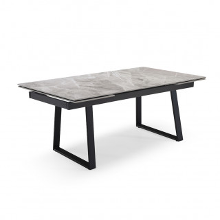 Table de repas extensible 160/240 cm céramique Italienne gris marbré brillant et pieds luge métal noir - DAKOTA 02