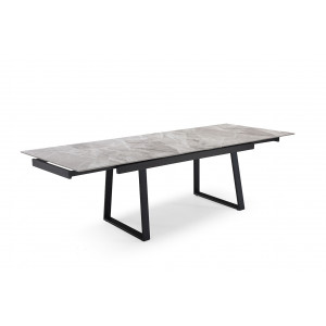 Table de repas extensible 160/240 cm céramique Italienne gris marbré brillant et pieds luge métal noir - DAKOTA 02