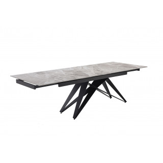 Table de repas extensible 160/240 cm céramique Italienne gris marbré brillant et pied géométrique luge métal noir - DAKOTA 03