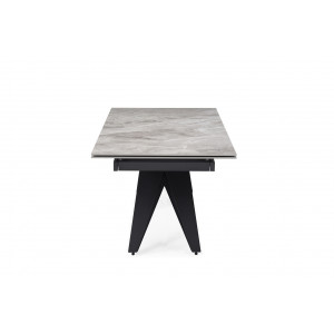 Table de repas extensible 160/240 cm céramique Italienne gris marbré brillant et pied géométrique luge métal noir - DAKOTA 03