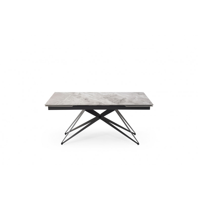 Table de repas extensible 160/240 cm céramique Italienne gris marbré brillant et pied géométrique luge métal noir - DAKOTA 03