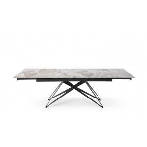 Table de repas extensible 160/240 cm céramique Italienne gris marbré brillant et pied géométrique luge métal noir - DAKOTA 03