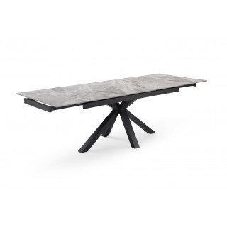 Table de repas extensible 160/240 cm céramique Italienne gris marbré brillant et pied épais croisé en métal noir - DAKOTA 04