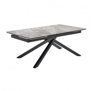 Table de repas extensible 160/240 cm céramique Italienne gris marbré brillant et pied torsadé en métal noir - DAKOTA 05