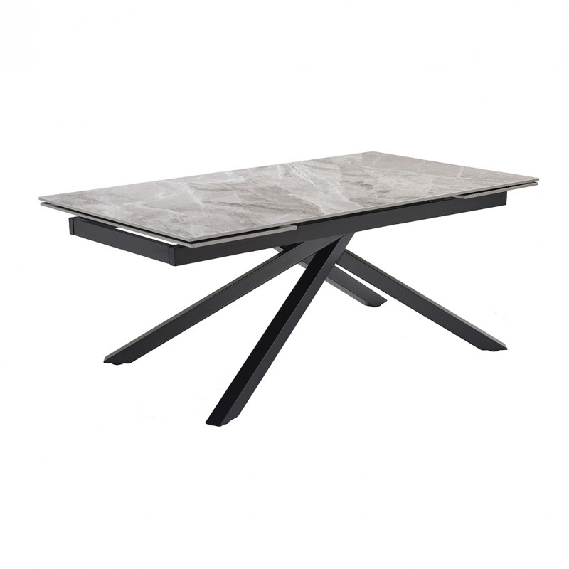 Table de repas extensible 160/240 cm céramique Italienne gris marbré brillant et pied torsadé en métal noir - DAKOTA 05