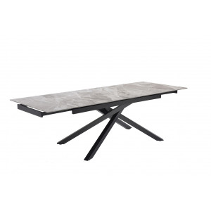 Table de repas extensible 160/240 cm céramique Italienne gris marbré brillant et pied torsadé en métal noir - DAKOTA 05