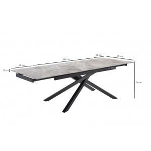 Table de repas extensible 160/240 cm céramique Italienne gris marbré brillant et pied torsadé en métal noir - DAKOTA 05