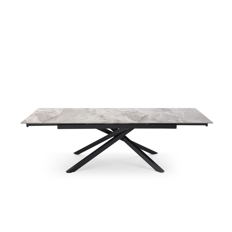 Table de repas extensible 160/240 cm céramique Italienne gris marbré brillant et pied torsadé en métal noir - DAKOTA 05