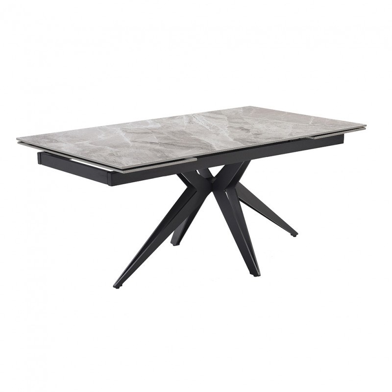 Table de repas extensible 160/240 cm céramique Italienne gris marbré brillant et pied étoile en métal noir - DAKOTA 06