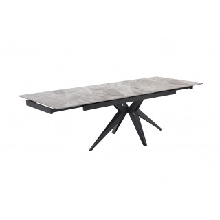 Table de repas extensible 160/240 cm céramique Italienne gris marbré brillant et pied étoile en métal noir - DAKOTA 06