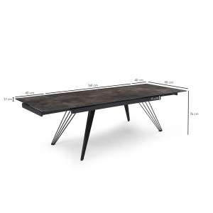 Table de repas extensible 160/240 cm céramique Espagnole gris vieilli mat et pieds filaires inclinés métal noir - MAINE 01