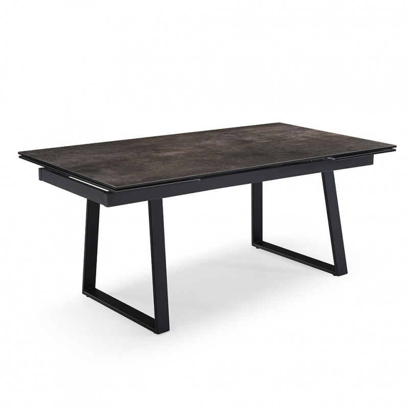 Table de repas extensible 160/240 cm céramique Espagnole gris vieilli mat et pieds luge métal noir - MAINE 02