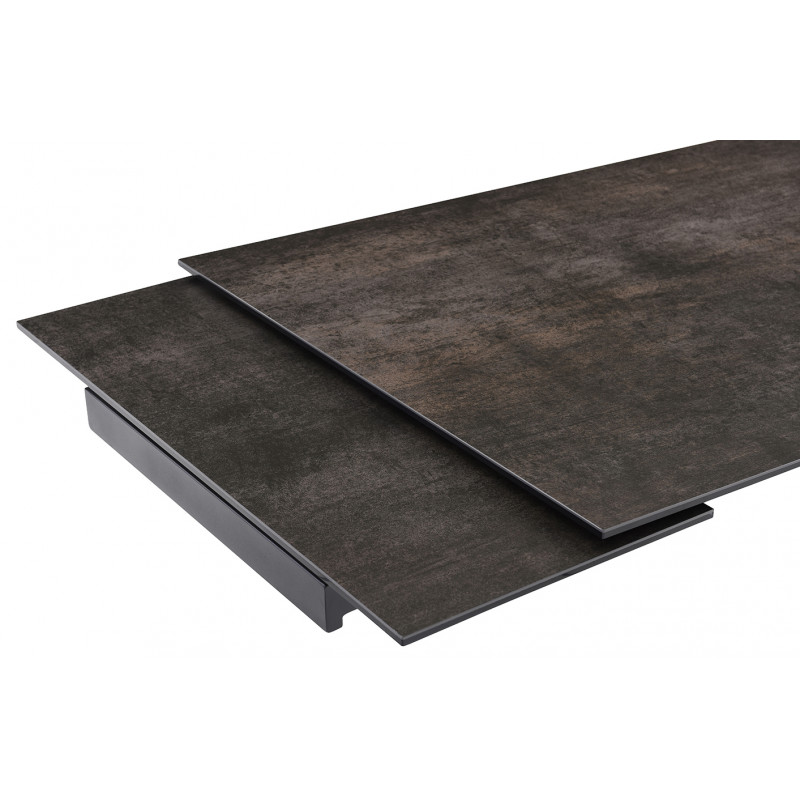 Table de repas extensible 160/240 cm céramique Espagnole gris vieilli mat et pieds luge métal noir - MAINE 02