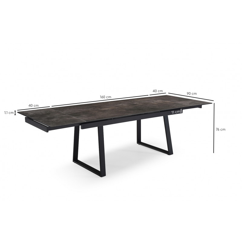 Table de repas extensible 160/240 cm céramique Espagnole gris vieilli mat et pieds luge métal noir - MAINE 02